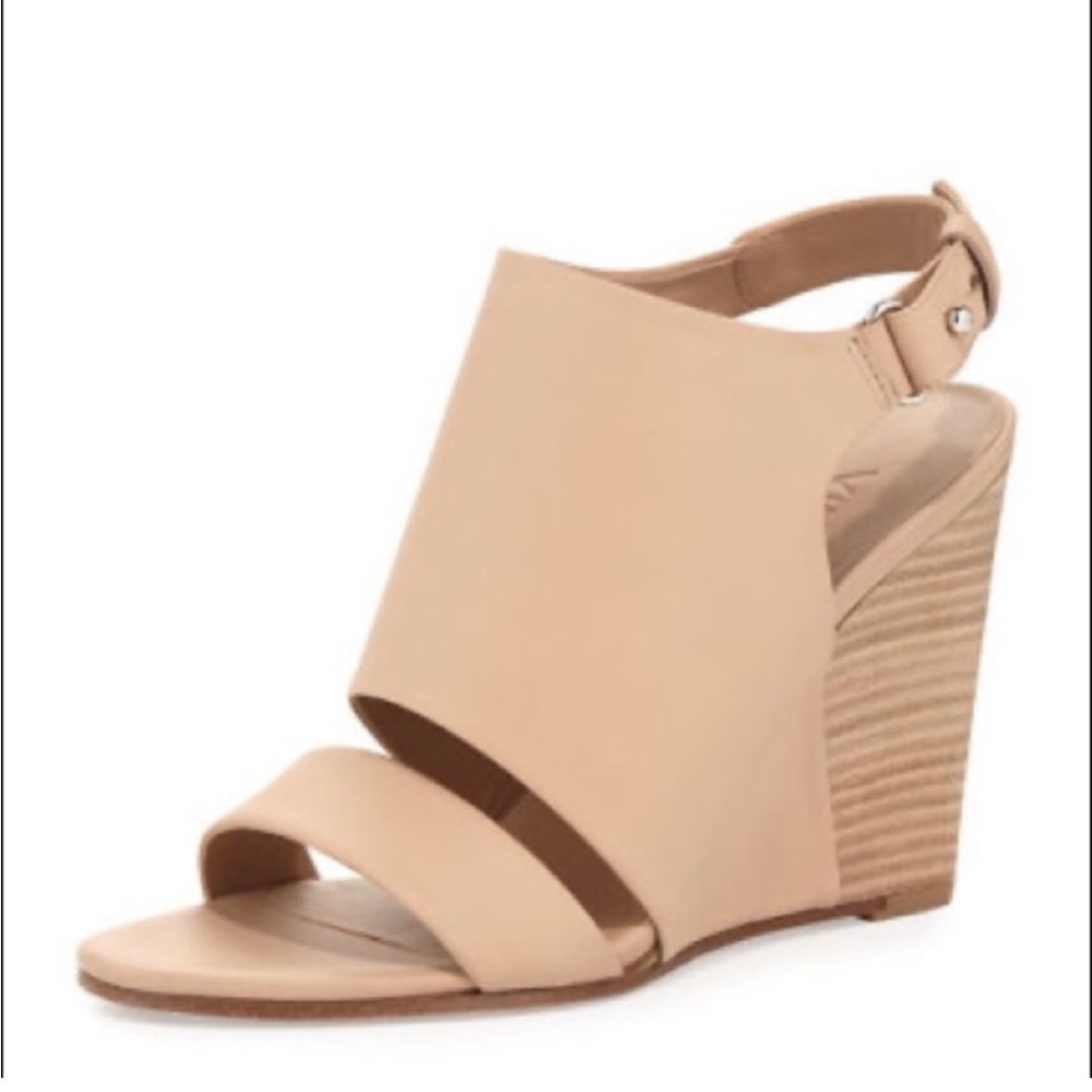 Vince light tan leather wedges